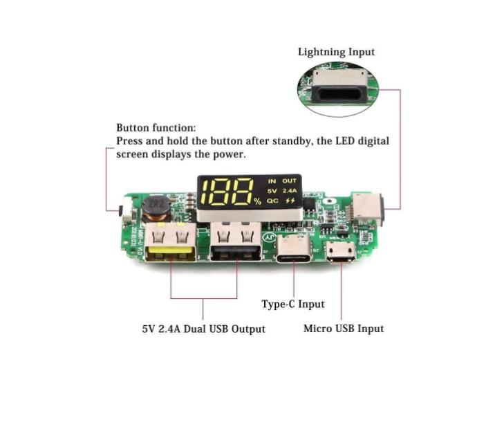 Çift USB 5V 2,4A Ledli Micro Type-C Powerbank Modülü - Görsel 8